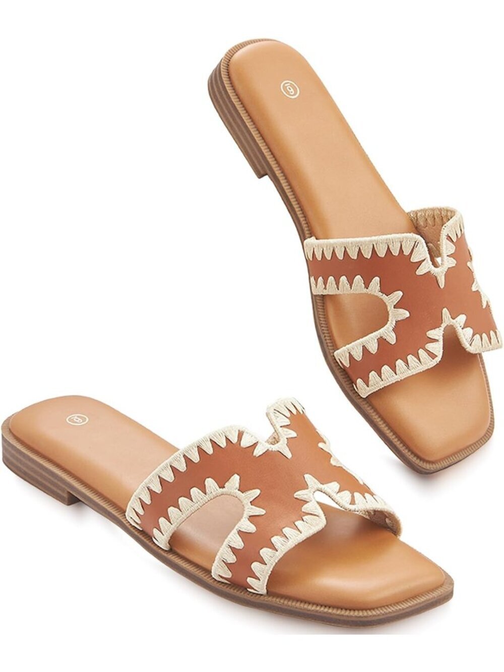 Women's Brown Gold Slip On Flat Soft Foam Slides Comfortable Leather Sandals